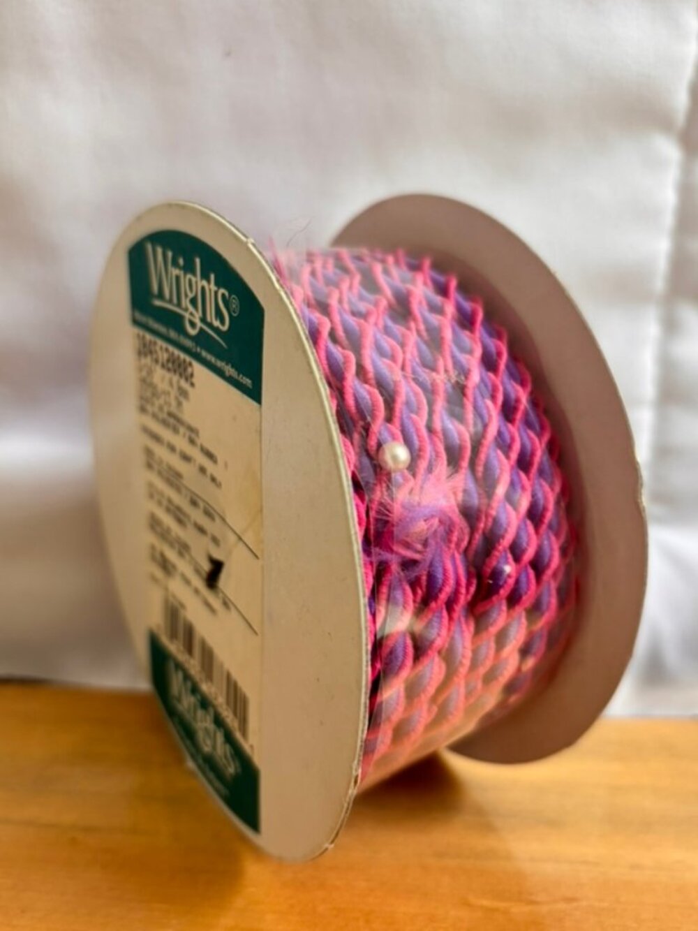 Wrights brand twisted braided sewing trim, pink and purple